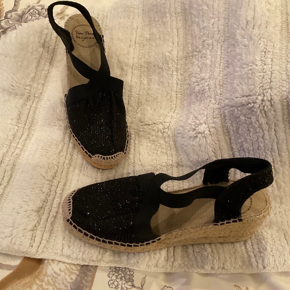 Espadrilles TONI PONS BLK SUEDE METALLIC WEDGE size 6
